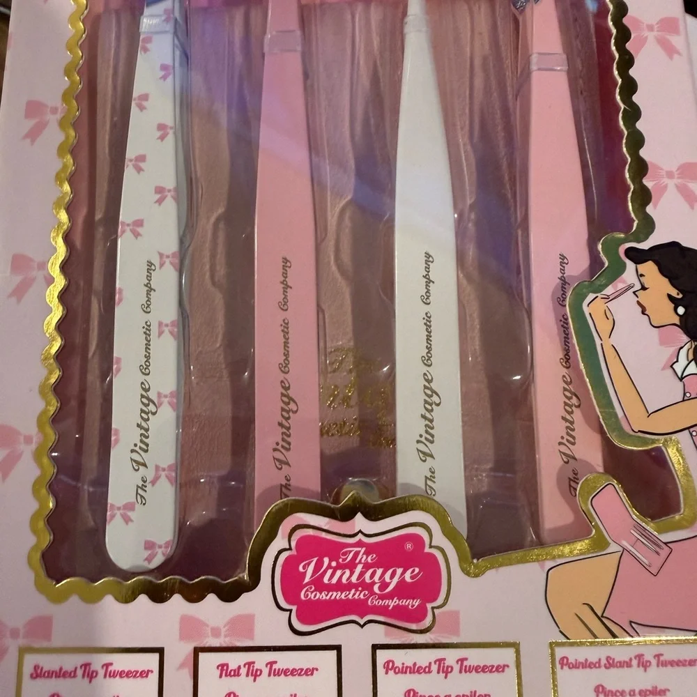 The Vintage Shop Pink Tweezers & Tools Set - 5 Piece Makeup Tool Kit
